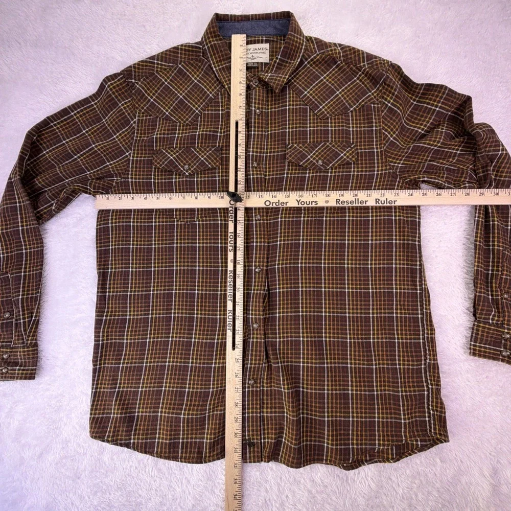 Cody James Mens XL Brown Plaid Flannel Long Sleeve Shirt Pearl Snap‎ Button-Up